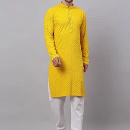 Jompers Men Floral Embroidered Sequinned Pure Cotton Kurta with Churidar-16