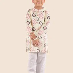JUNITOS Boys Geometric Printed Mandarin Collar Pure Cotton Straight Kurta with Pyjamas-image-28