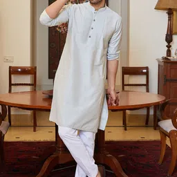 See Designs Mandarin Collar Long Sleeves Yoke Design Straight Kurta with Pyjama-picture-36