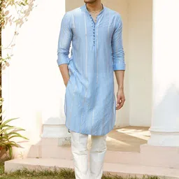 See Designs Mandarin Collar Long Sleeves Sequined Straight Kurta with Pyjama-47
