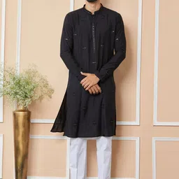 See Designs Embroidered Regular Sequinned Chanderi Silk Kurta with Pyjamas-image-83