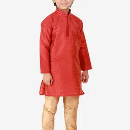 Pro-Ethic STYLE DEVELOPER Boys Red Dupion Silk Kurta with Pyjamas image 5
