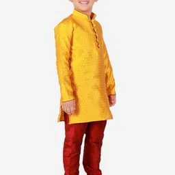 Pro-Ethic STYLE DEVELOPER Boys Mustard Yellow & Red Kurta with Pyjamas image 4