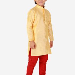 Pro-Ethic STYLE DEVELOPER Boys Yellow Dupion Silk Kurta with Pyjamas image 5