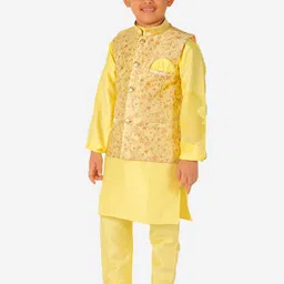 Pro-Ethic STYLE DEVELOPER Boys Mandarin Collar Straight Kurta with Pyjamas & Nehru Jacket image 2