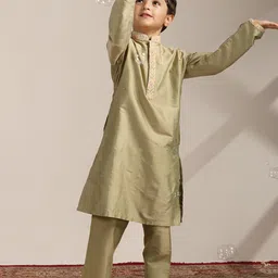 Manyavar Boys Thread Work Straight Kurta & Pyjamas With Nehru jacket image 4