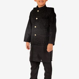 Pro-Ethic STYLE DEVELOPER Boys Sequinned Pure Silk Kurta with Pyjamas & Nehru jacket image 4