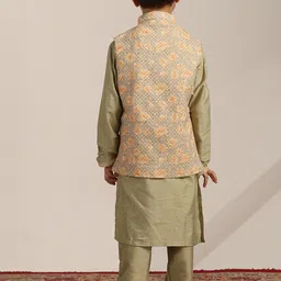 Manyavar Boys Thread Work Straight Kurta & Pyjamas With Nehru jacket image 5