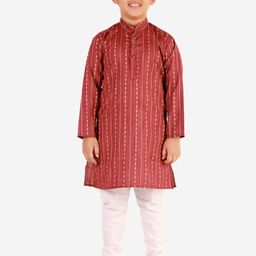 Pro-Ethic STYLE DEVELOPER Boys Maroon & White Embroidered Pure Cotton Kurta with Pyjamas-54