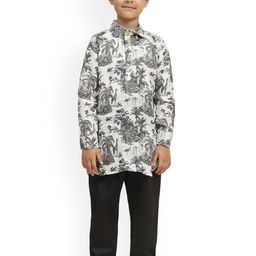 Funny Bones Clothings Boys Printed Regular Linen Kurta with Pyjamas-picture-18