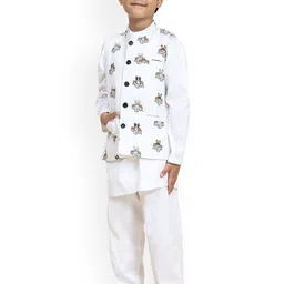 Funny Bones Clothings Boys Animal Printed Regular Pure Cotton Kurta with Trousers-picture-37