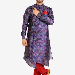 Pro-Ethic STYLE DEVELOPER Men Navy Blue Angrakha Kurta with Pyjamas-picture-43