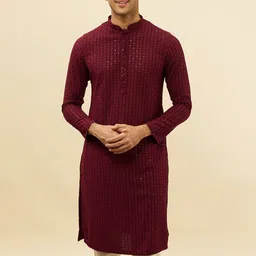 Manyavar Ethnic Motifs Embroidered Sequined Chikankari Regular Kurta with Pyjamas-picture-10