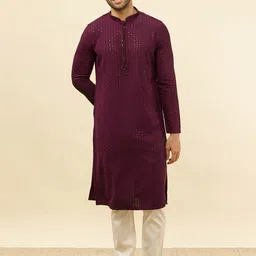Manyavar Ethnic Motifs Embroidered Sequined Chikankari Regular Kurta with Pyjamas-picture-56