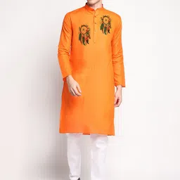 DEVOILER Ethnic Motifs Printed Band Collar Straight Kurta with Pyjama-picture-39