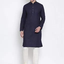 ROYAL KURTA Men Navy Blue Pure Cotton Kurta with Churidar-image-86