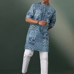 SHVAAS by VASTRAMAY Floral Printed Kantha Work Straight Kurta With Trouser-image-12