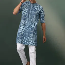 SHVAAS by VASTRAMAY Geometric Printed Mandarin Collar Long Sleeves Kurta with Pyjamas-picture-17