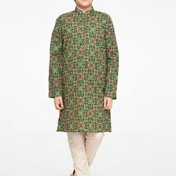 Jeetethnics Boys Green Ethnic Motifs Printed Kurta with Pyjamas-picture-51