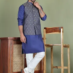 Jompers Ethnic Motifs Printed Mandarin Collar Kurta With Churidar And Nehru Jacket-15