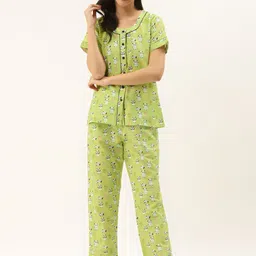 Rapra The Label Women Green & Off-White Pure Cotton Panda Print Night suit with Eye Mask-image-83