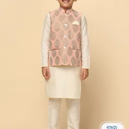 KISAH Boys Mandarin Collar Kurta With Pyjamas & Printed Nehru Jacket-88