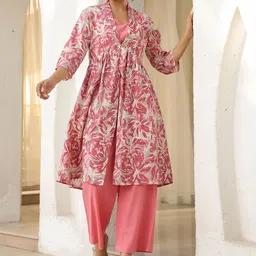 JISORA Printed Pure Cotton Top & Trousers With Shrug-image-118