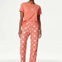 Marks & Spencer Graphic Printed Round Neck T-shirt And Pyjamas-13