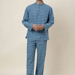 Fabindia Striped Mandarin Collar Night Suit-picture-2