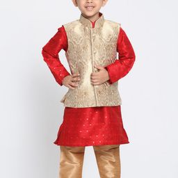 VASTRAMAY Boys Woven Design Mandarin Collar Long Sleeves Kurta with Pyjamas-picture-32