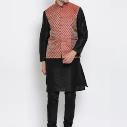 VASTRAMAY Woven Design Mandarin Collar Long Sleeves Kurta with Churidar-image-41