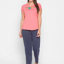 AV2 Women Peach-Coloured & Navy Blue Printed Pure Cotton Night Suit-image-39