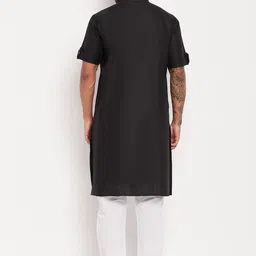 VASTRAMAY Mandarin Collar Roll-Up Sleeves Regular Kurta With Pyjamas image 4