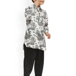 Funny Bones Clothings Boys Printed Regular Linen Kurta with Pyjamas image 3