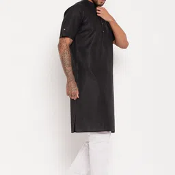 VASTRAMAY Mandarin Collar Roll-Up Sleeves Regular Kurta With Pyjamas image 5