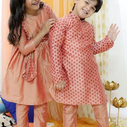 VASTRAMAY Boys Ethnic Motifs Printed Mandarin Collar Kurta With Pyjamas-image-100