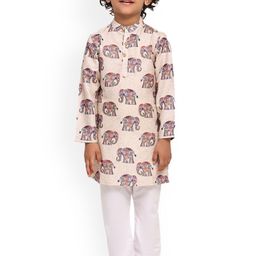 BAESD Boys Abstract Printed Mandarin Collar Knee Length Linen Straight Kurta With Pyjama-14