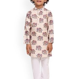BAESD Boys Ethnic Motifs Printed Mandarin Collar Linen Straight Kurta With Pyjama-54