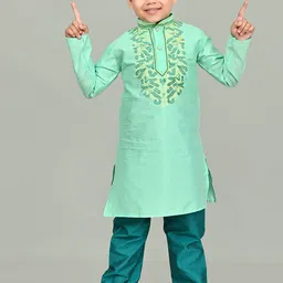 BAESD Boys Mandarin Embroidered Straight Dupion Silk Kurta with Pyjamas-91