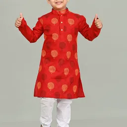 BAESD Boys Floral Printed Mandarin Collar Straight Kurta With Pyjamas-50