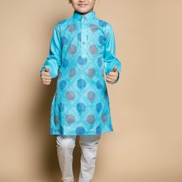 BAESD Boys Floral Printed Mandarin Collar Straight Kurta with Pyjamas-53