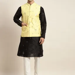 SOJANYA Men Black Mirror Work Kurta with Pyjamas & Nehru Jacket-47
