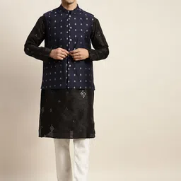 SOJANYA Men Black Mirror Work Kurta with Pyjamas & Nehru Jacket-21