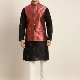 SOJANYA Men Black Mirror Work Kurta with Pyjamas & Nehru Jacket-47