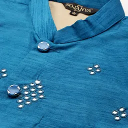 SOJANYA Men Yellow Mirror Work Kurta with Pyjamas & Nehru Jacket image 3