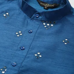 SOJANYA Men Blue Mirror Work Kurta with Pyjamas & Nehru Jacket image 3