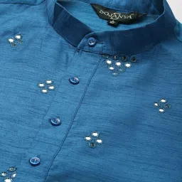 SOJANYA Men Blue Mirror Work Kurta with Pyjamas & Nehru Jacket image 4