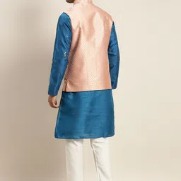 SOJANYA Men Blue Mirror Work Kurta with Pyjamas & Nehru Jacket image 5