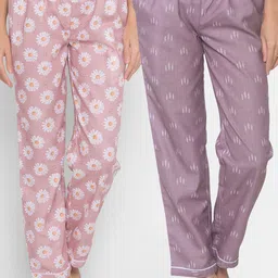 FashionRack Women Set of 2 Printed Cotton Lounge Pants-image-43