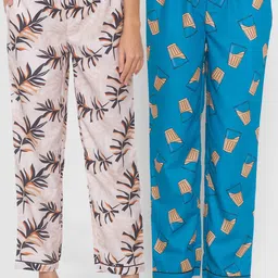 FashionRack Women Set of 2 Printed Cotton Lounge Pants-image-34